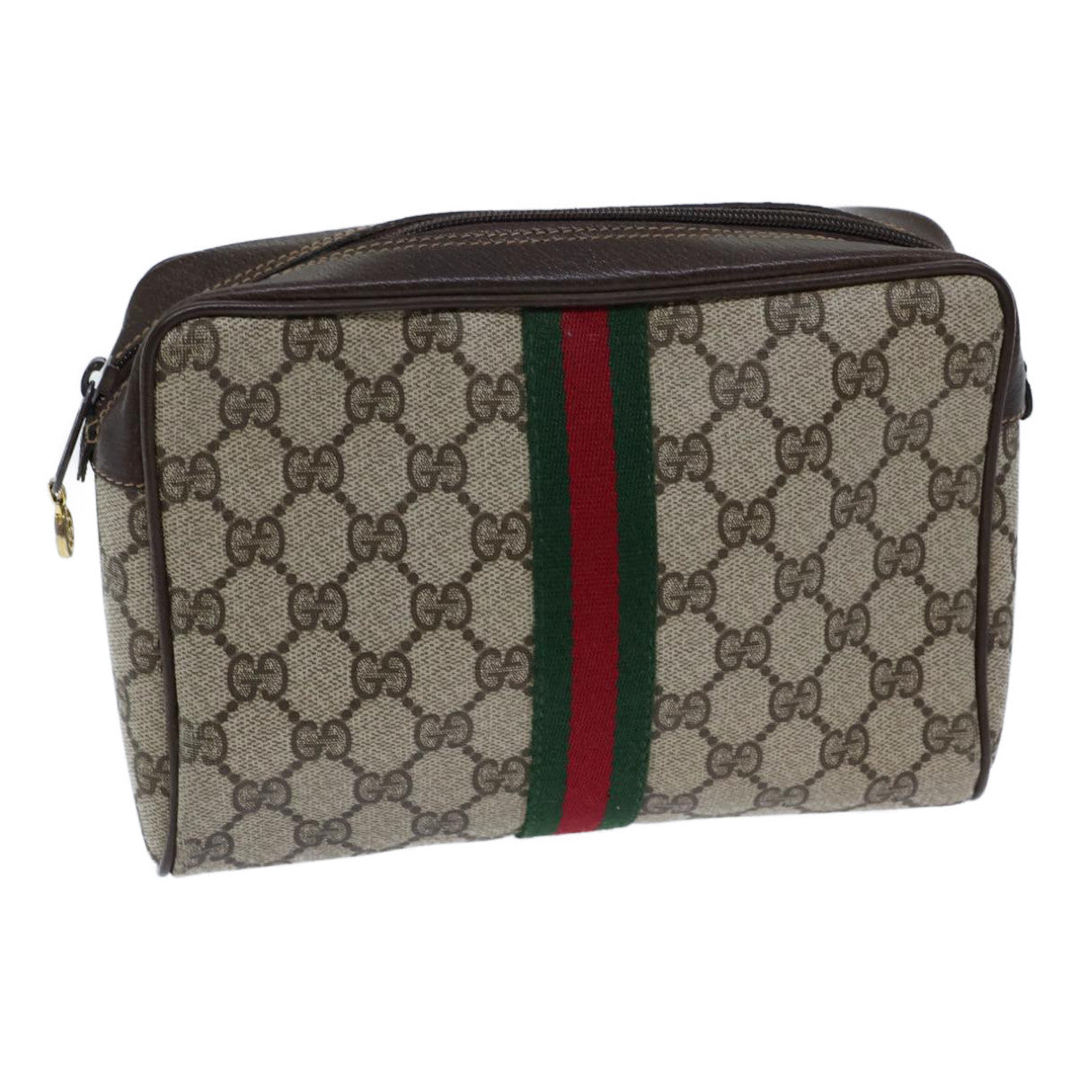 GUCCI GG Canvas Web Sherry Line Clutch Bag PVC Beige Green Red 72151