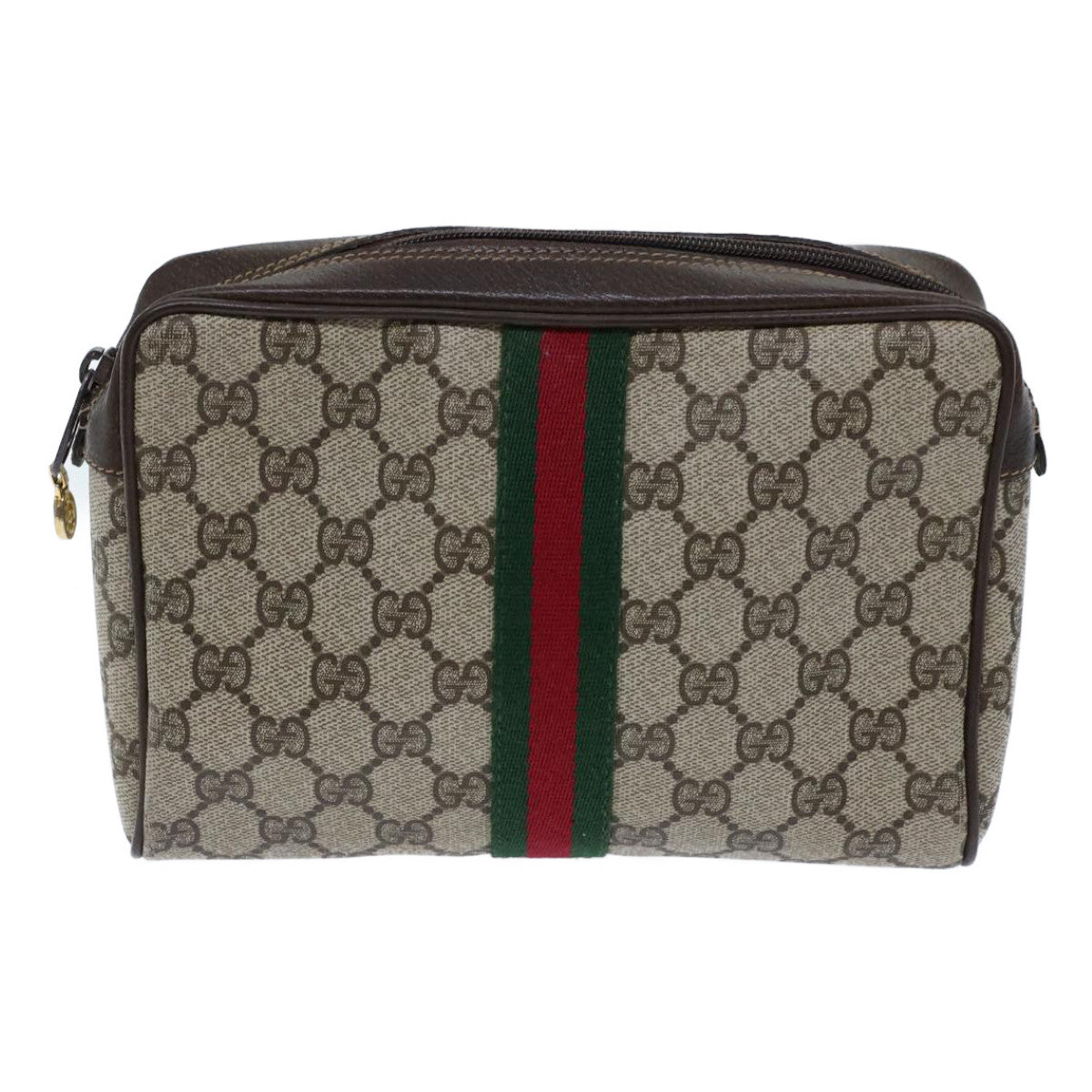 GUCCI GG Canvas Web Sherry Line Clutch Bag PVC Beige Green Red 72151