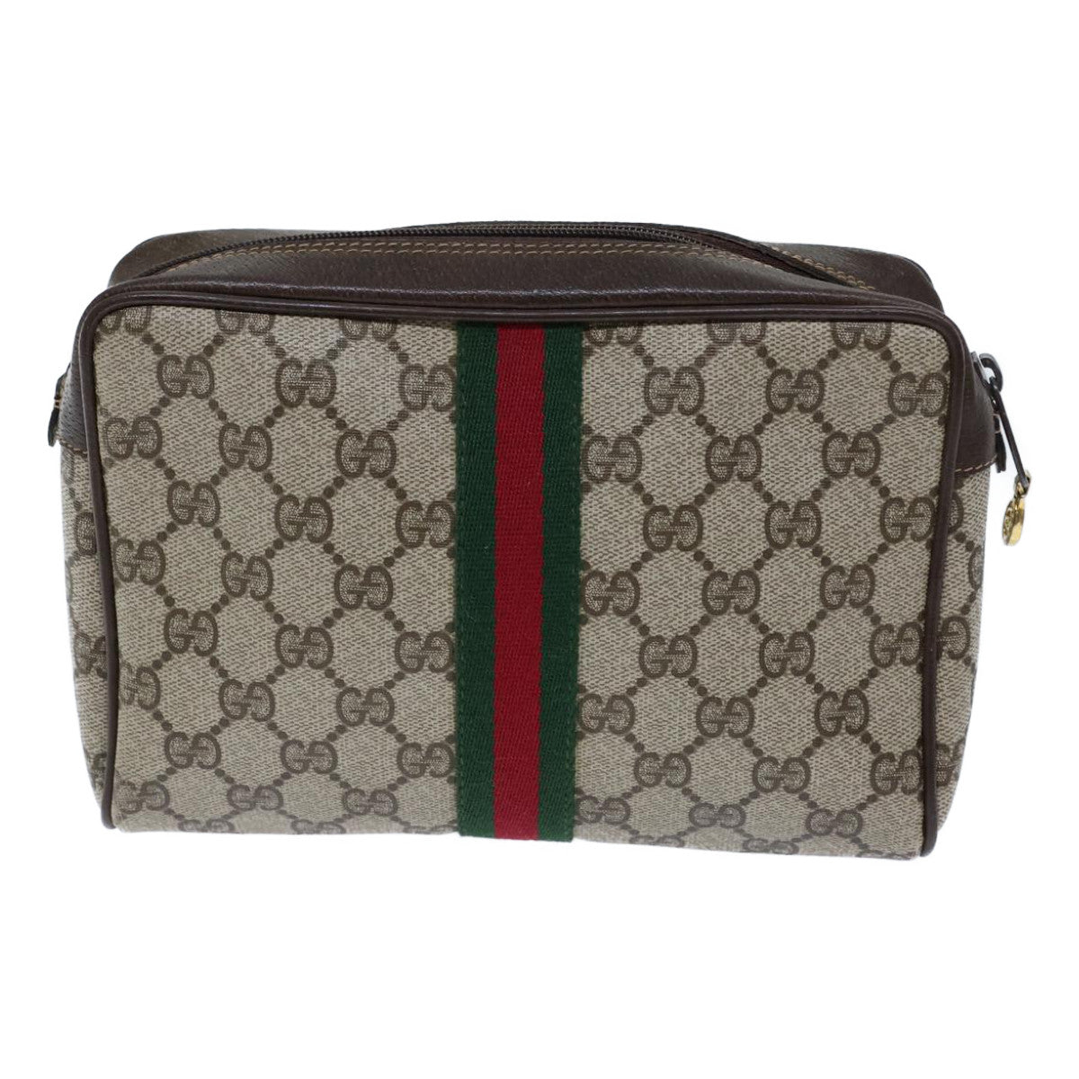 GUCCI GG Canvas Web Sherry Line Clutch Bag PVC Beige Green Red 72151