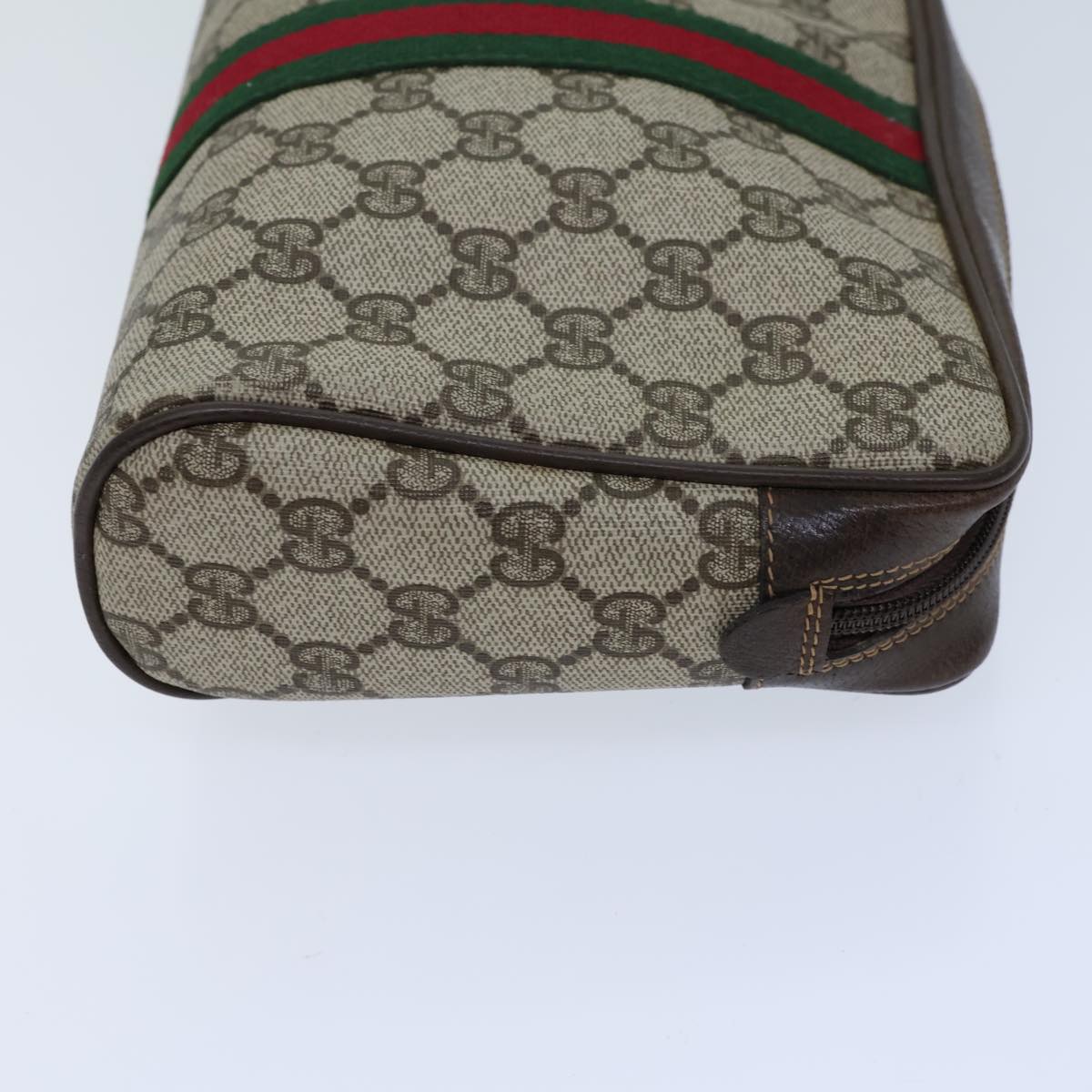 GUCCI GG Canvas Web Sherry Line Clutch Bag PVC Beige Green Red 72151