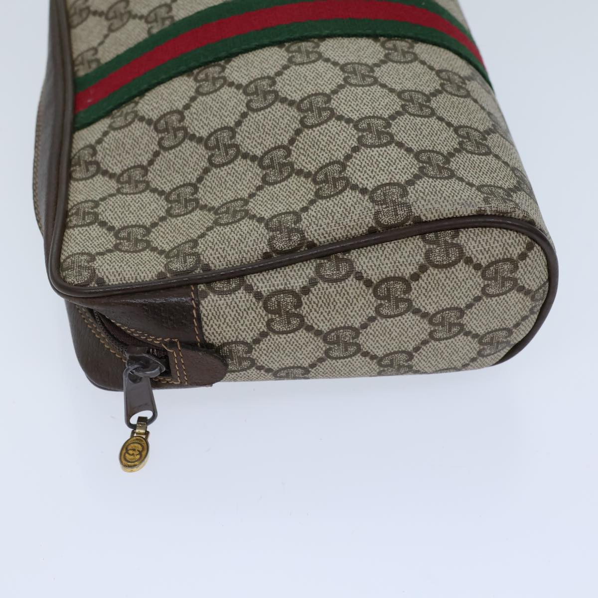 GUCCI GG Canvas Web Sherry Line Clutch Bag PVC Beige Green Red 72151