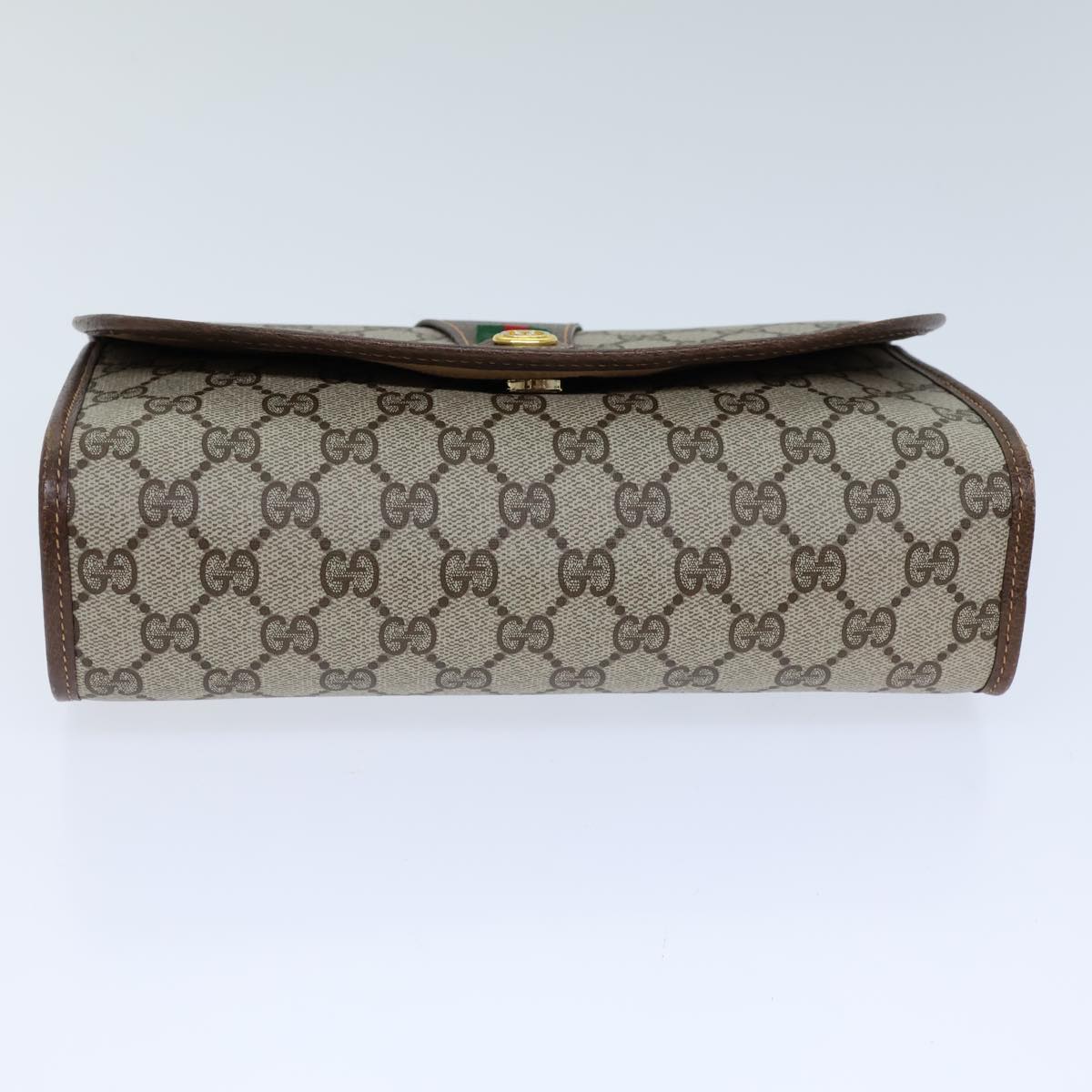 GUCCI GG Canvas Web Sherry Line Clutch Bag PVC Beige Green Red 72156