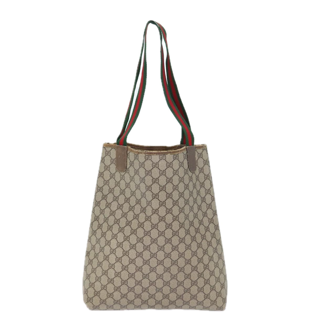 GUCCI GG Canvas Web Sherry Line Tote Bag PVC Beige Green Red 72160