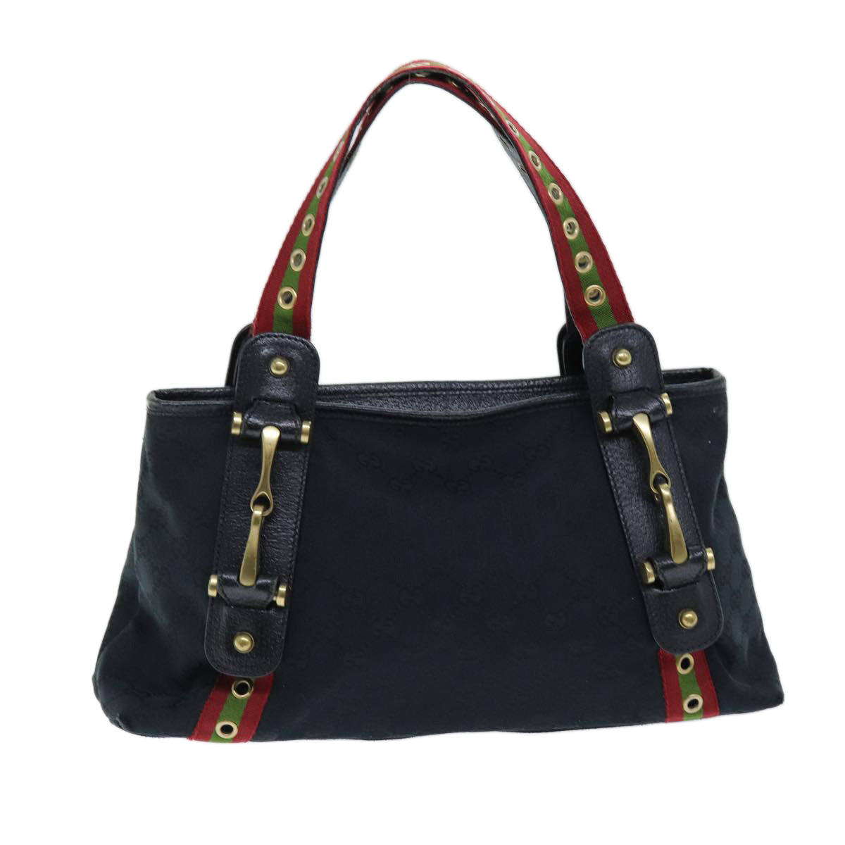 GUCCI GG Canvas Web Sherry Line Hand Bag Black Red Green 144188 72294