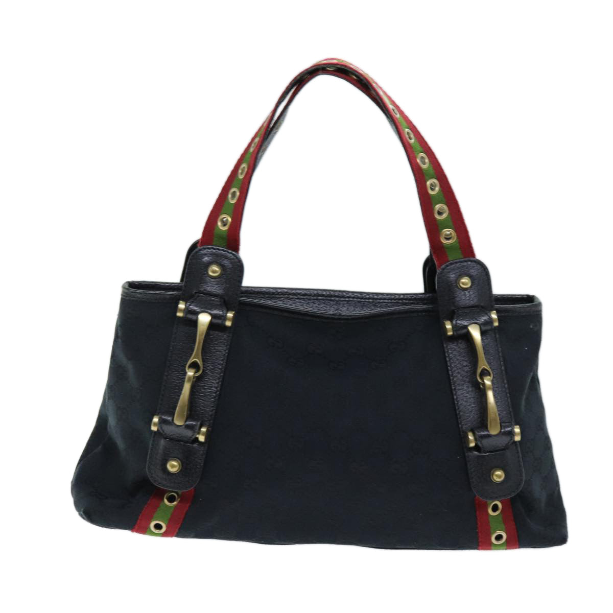 GUCCI GG Canvas Web Sherry Line Hand Bag Black Red Green 144188 72294