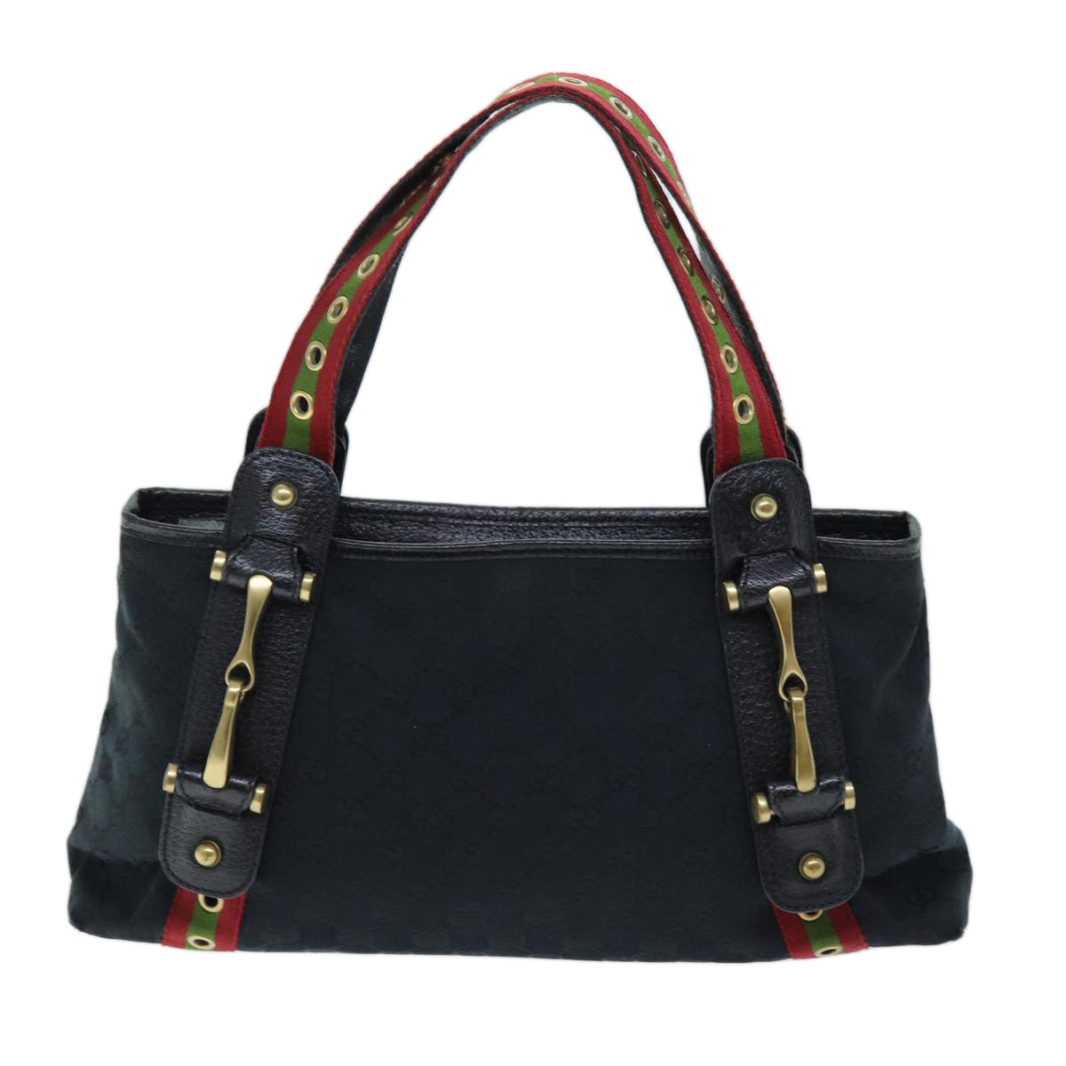 GUCCI GG Canvas Web Sherry Line Hand Bag Black Red Green 144188 72294