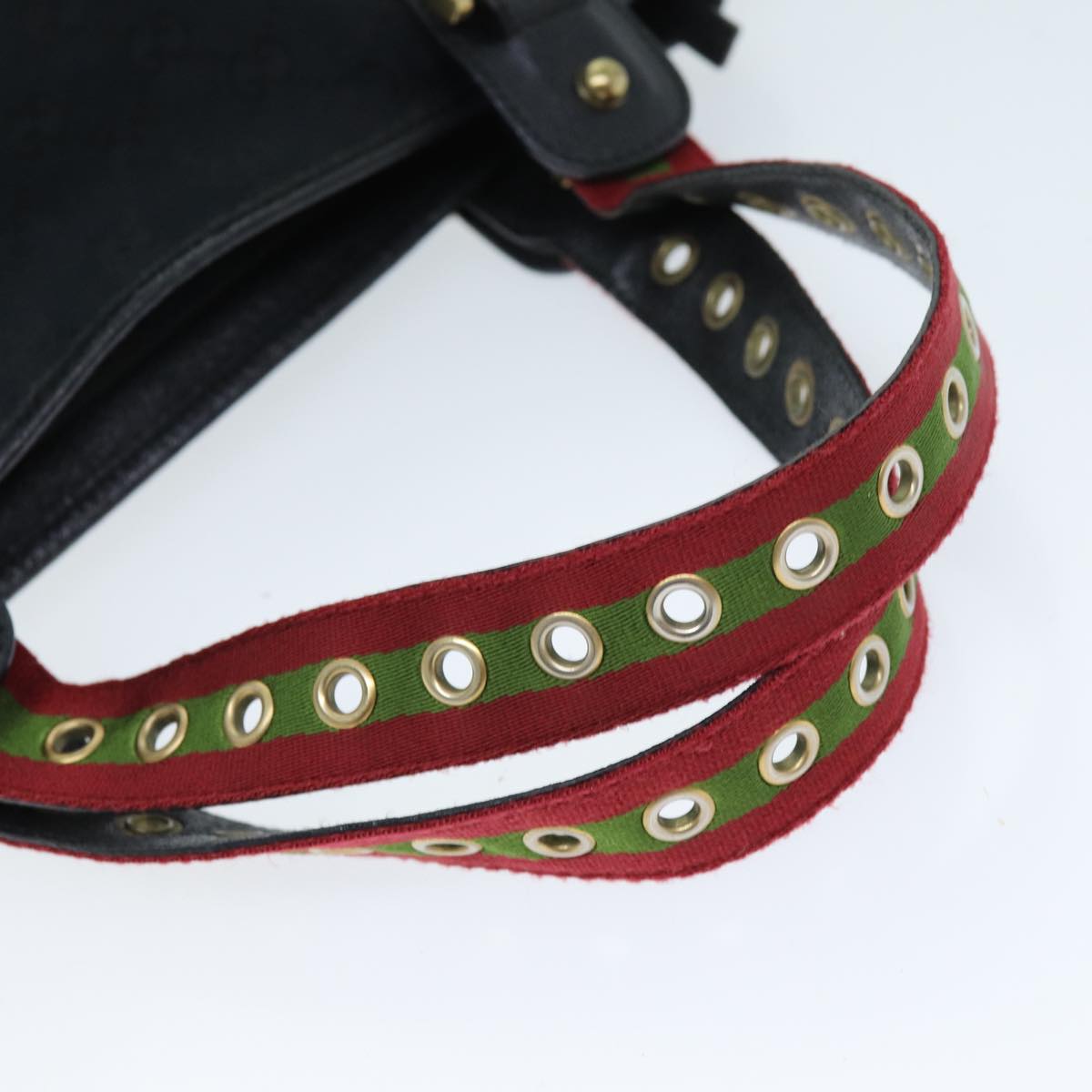 GUCCI GG Canvas Web Sherry Line Hand Bag Black Red Green 144188 72294