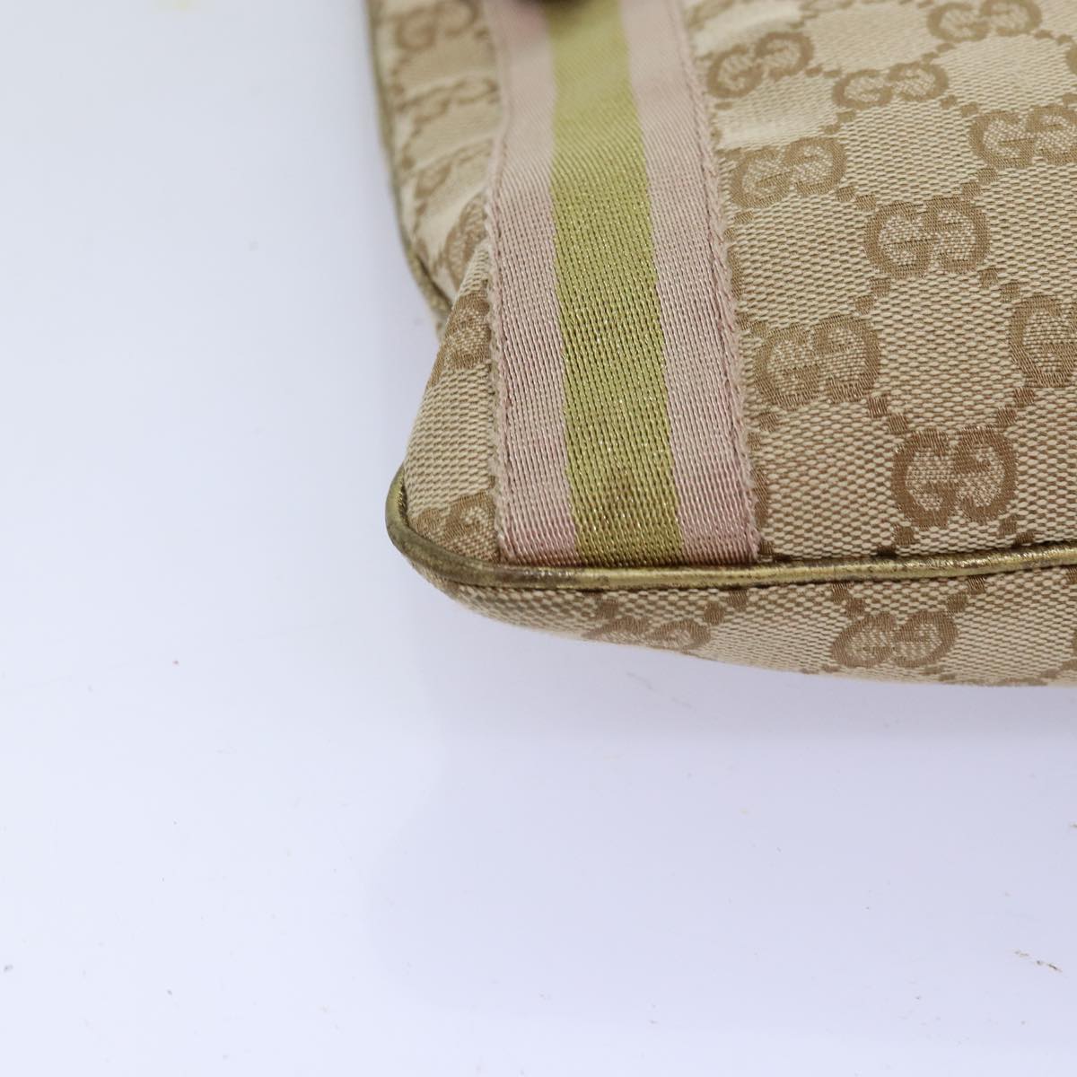 GUCCI GG Canvas Sherry Line Shoulder Bag Gold Beige pink 144388 72295