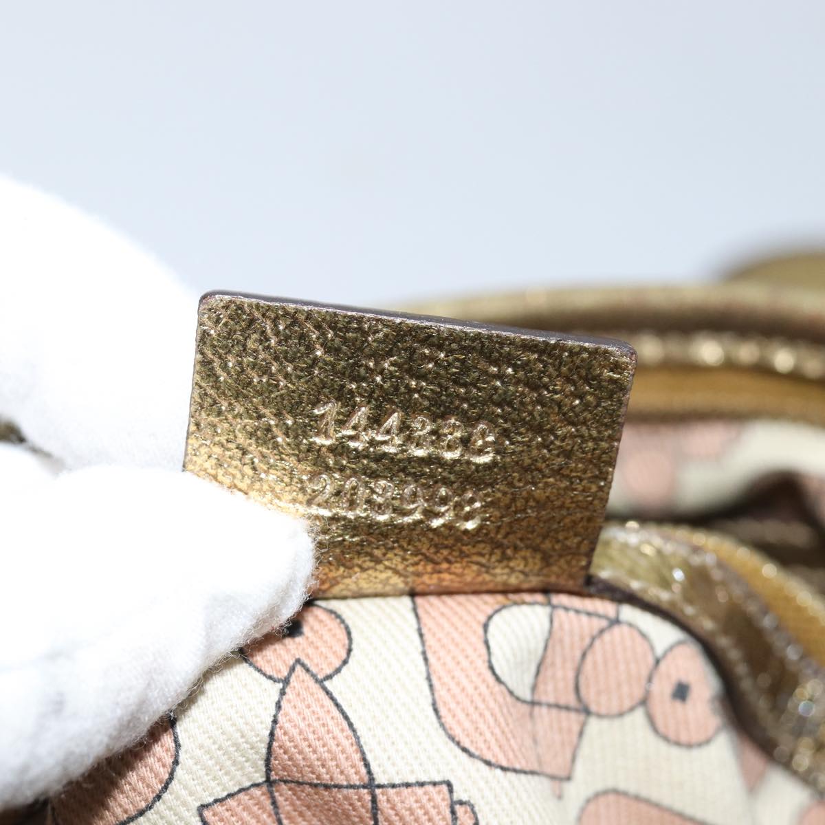 GUCCI GG Canvas Sherry Line Shoulder Bag Gold Beige pink 144388 72295