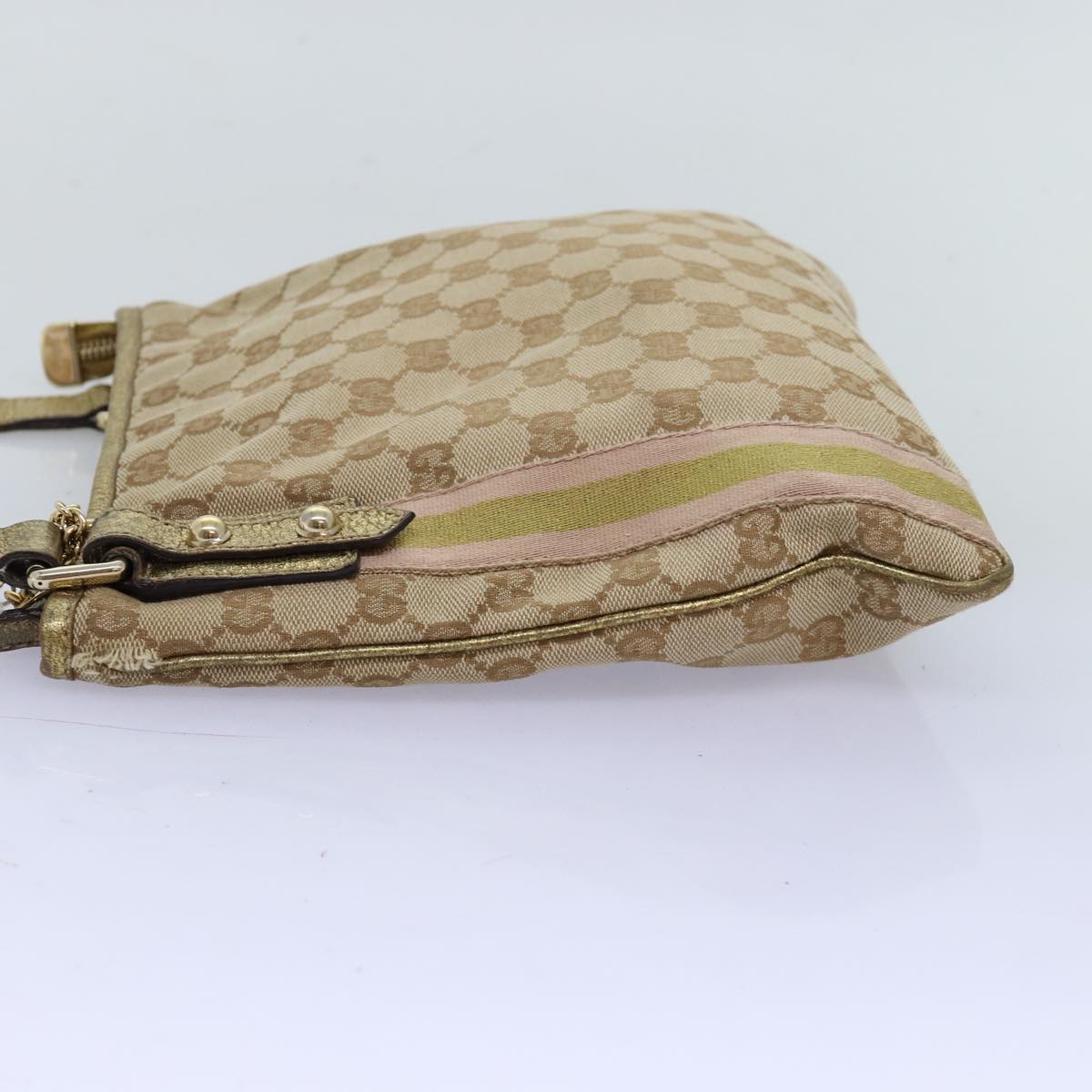 GUCCI GG Canvas Sherry Line Shoulder Bag Gold Beige pink 144388 72295