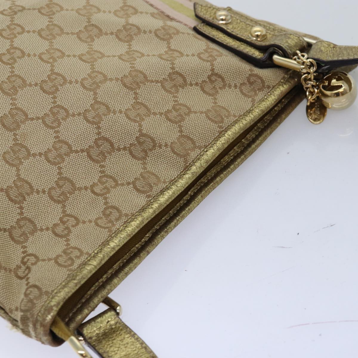 GUCCI GG Canvas Sherry Line Shoulder Bag Gold Beige pink 144388 72295