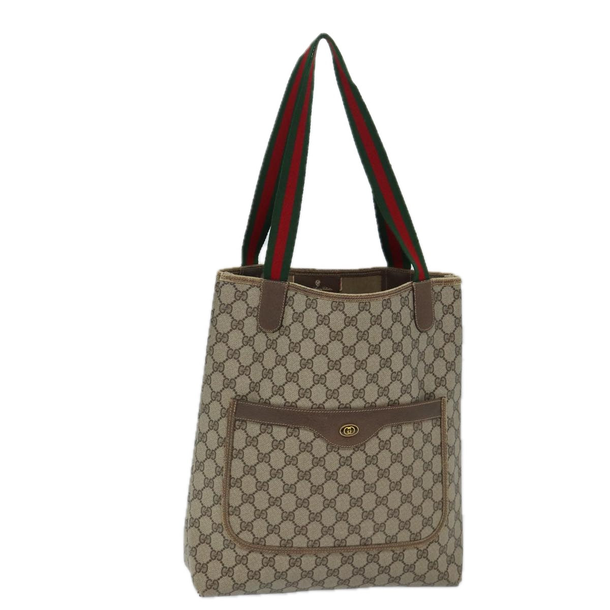GUCCI GG Canvas Web Sherry Line Tote Bag PVC Beige Green Red 72413