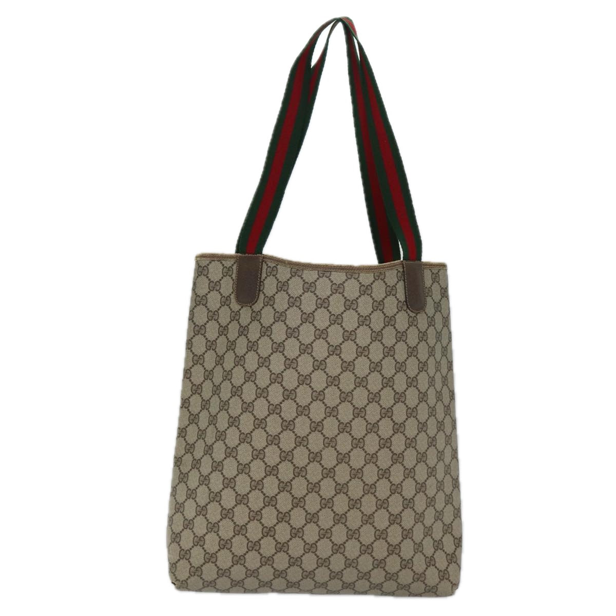 GUCCI GG Canvas Web Sherry Line Tote Bag PVC Beige Green Red 72413