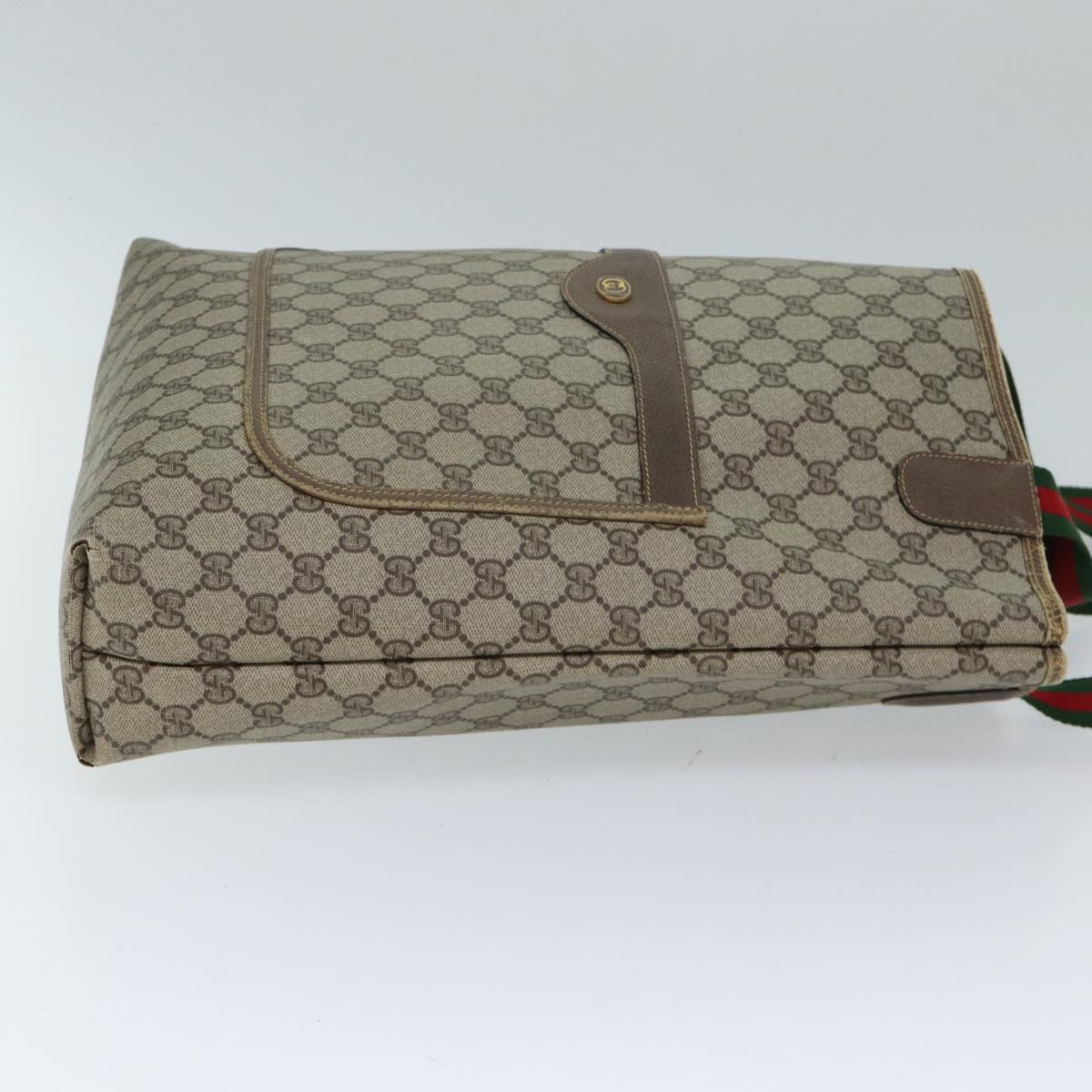 GUCCI GG Canvas Web Sherry Line Tote Bag PVC Beige Green Red 72413