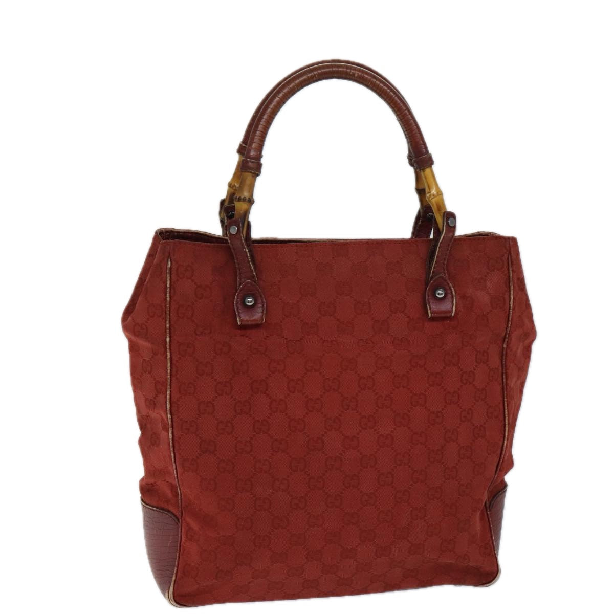 GUCCI GG Canvas Bamboo Tote Bag Red 72414