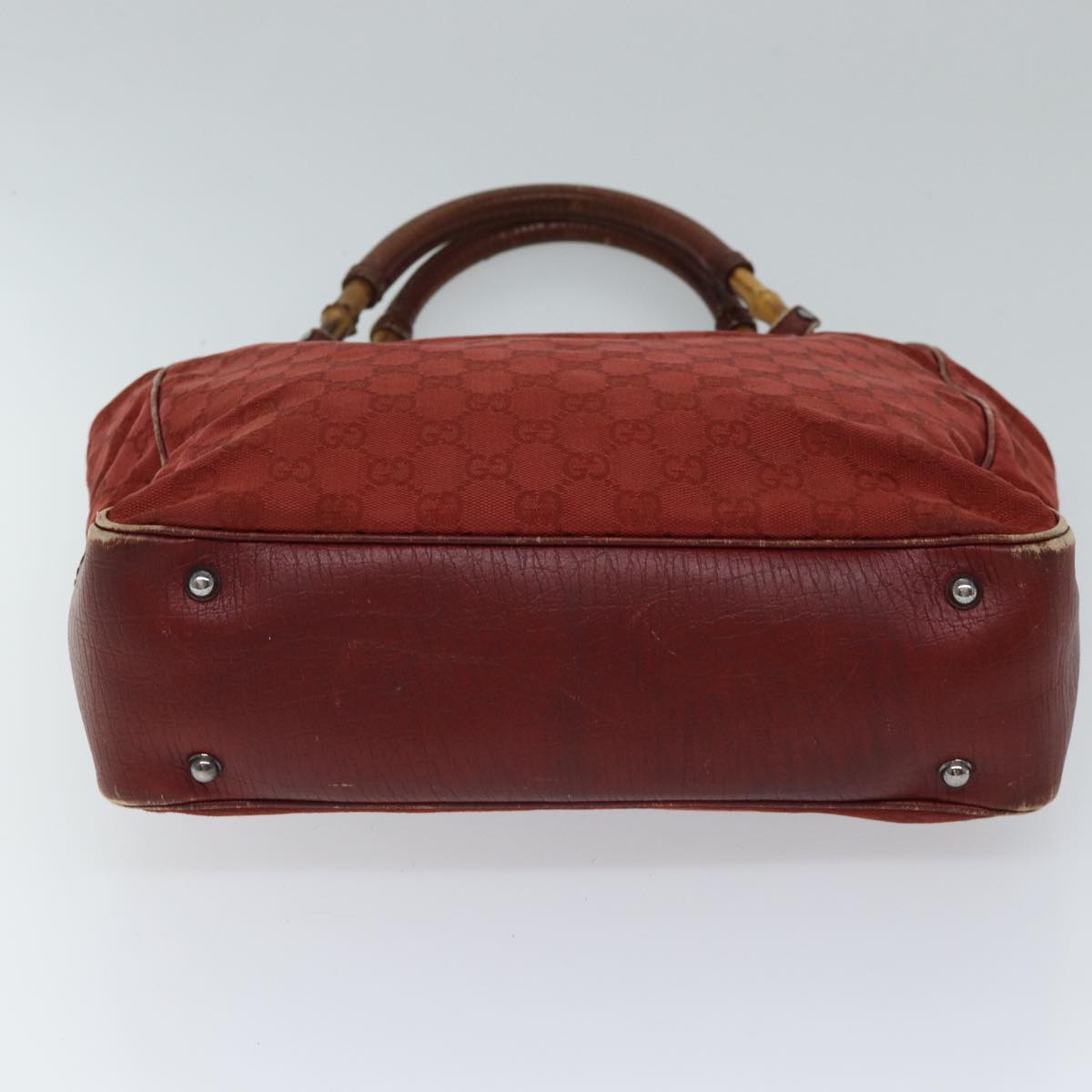 GUCCI GG Canvas Bamboo Tote Bag Red 72414