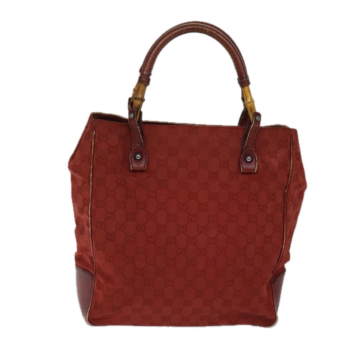 GUCCI GG Canvas Bamboo Tote Bag Red 72414