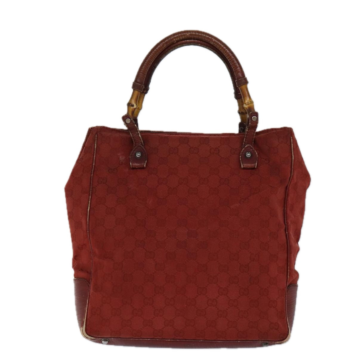GUCCI GG Canvas Bamboo Tote Bag Red 72414