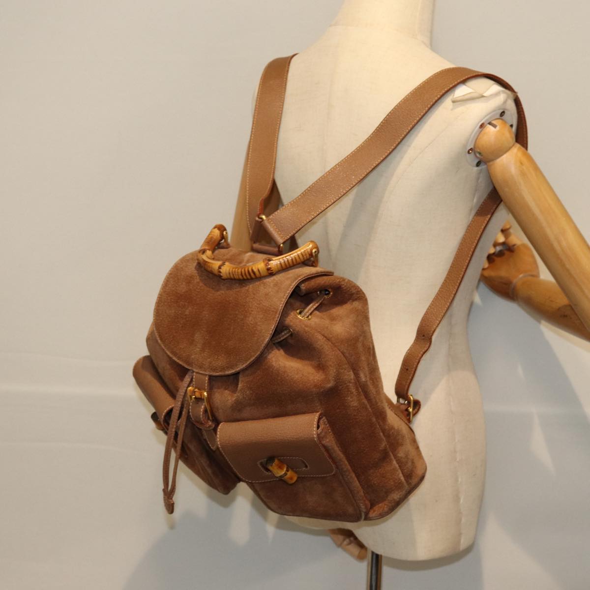 GUCCI Bamboo Backpack Suede Brown 003 2058 0016 72436
