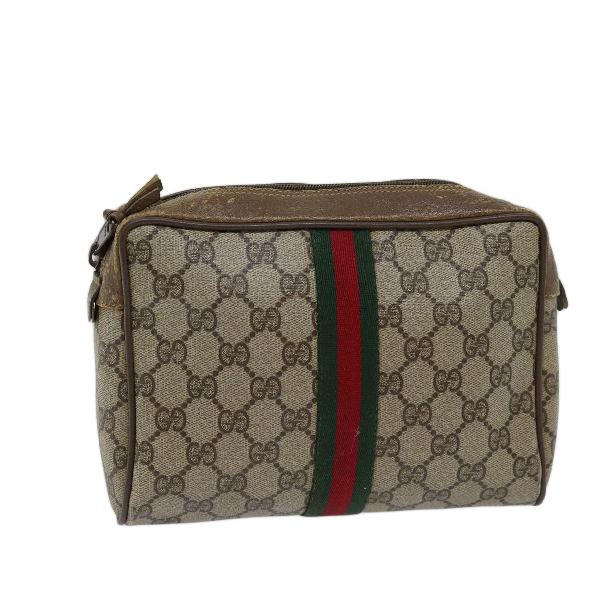 GUCCI GG Supreme Web Sherry Line Clutch Bag PVC Beige Red 89 01 012 72452