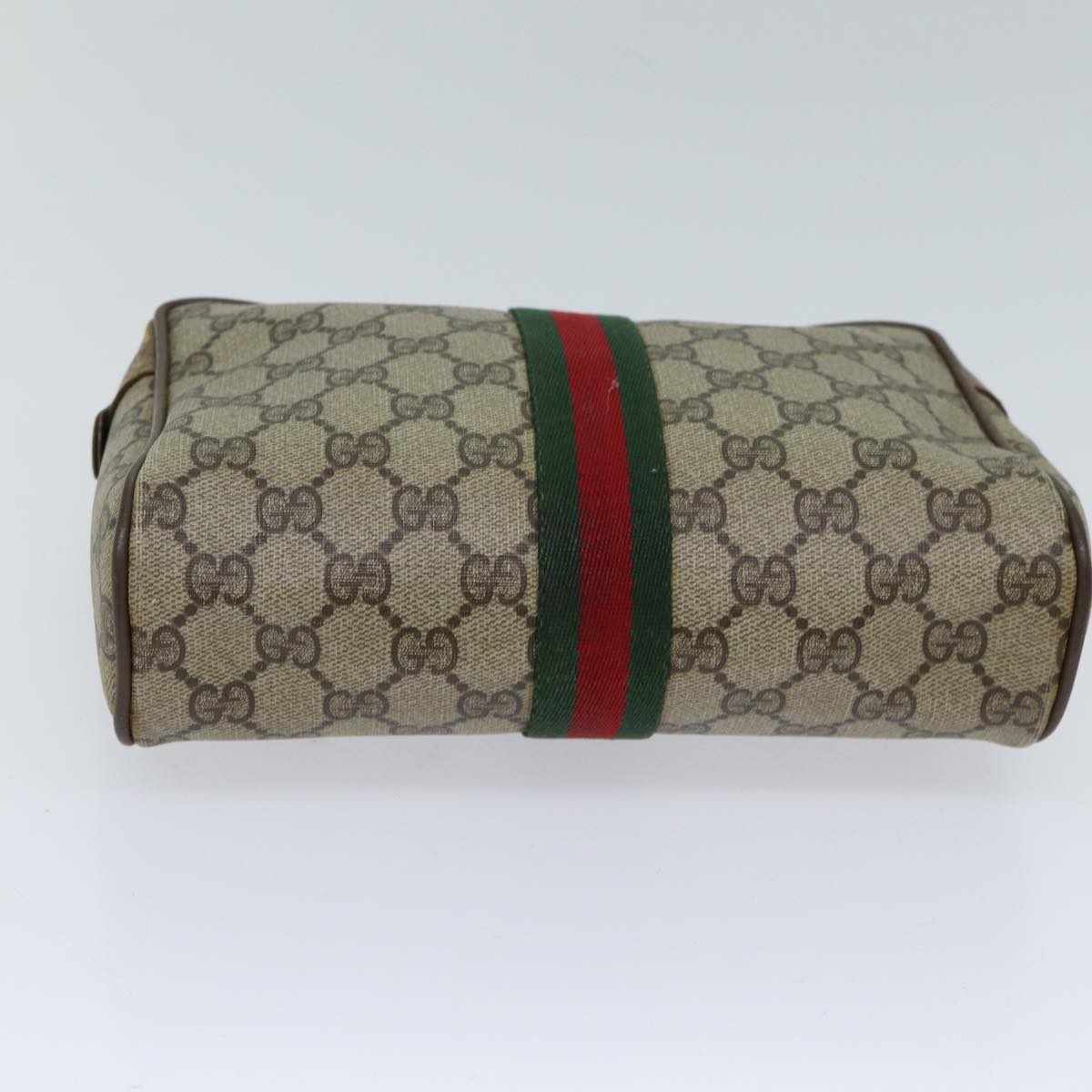 GUCCI GG Supreme Web Sherry Line Clutch Bag PVC Beige Red 89 01 012 72452