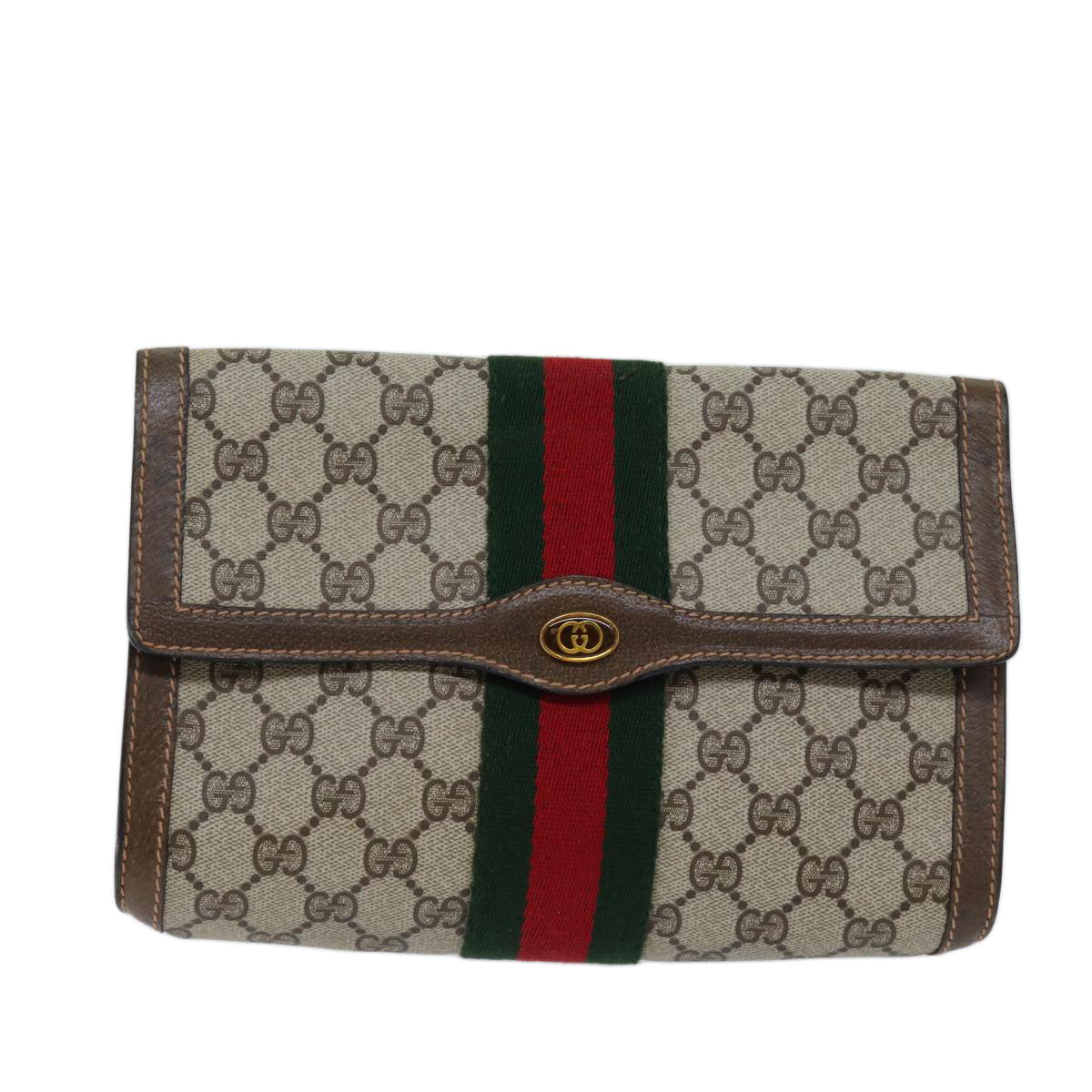 GUCCI GG Supreme Web Sherry Line Clutch Bag PVC Beige Red 89 01 006 72501