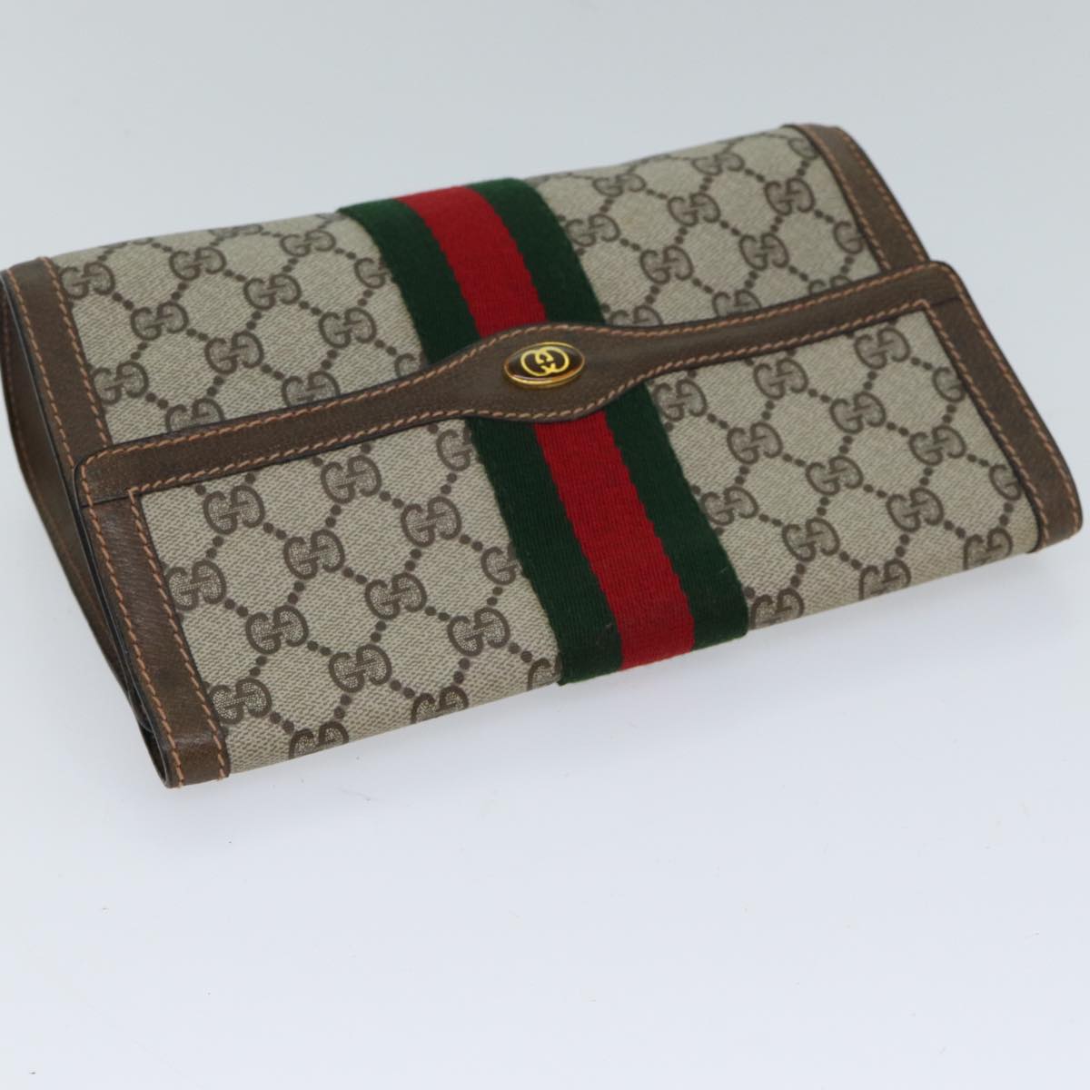GUCCI GG Supreme Web Sherry Line Clutch Bag PVC Beige Red 89 01 006 72501