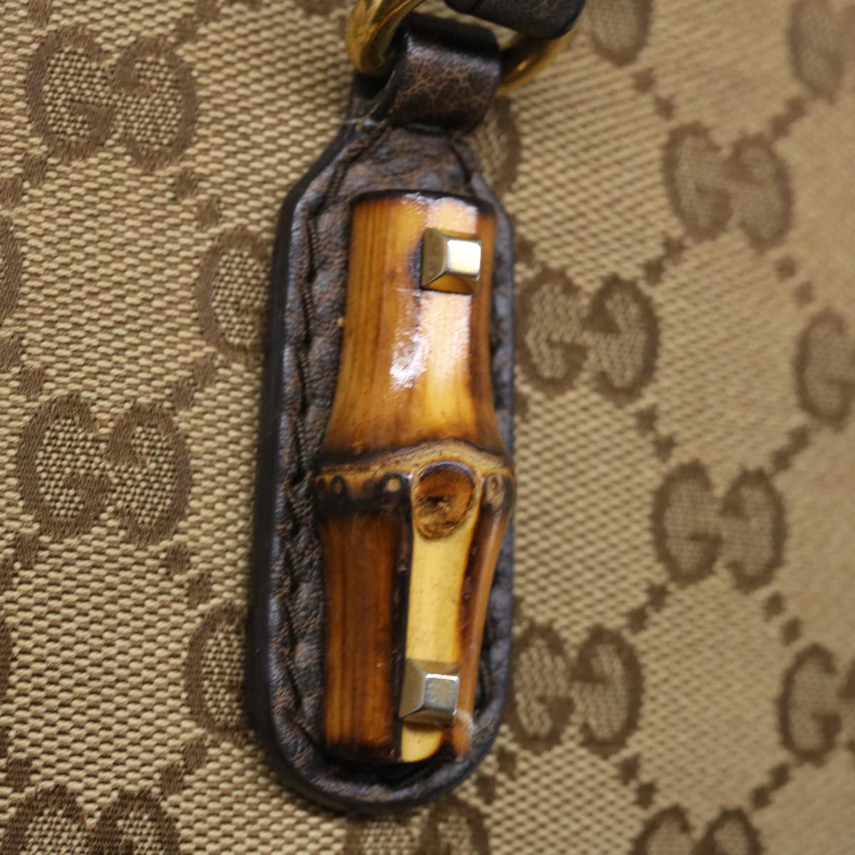 GUCCI GG Canvas Bamboo Hand Bag Beige 339002 72514