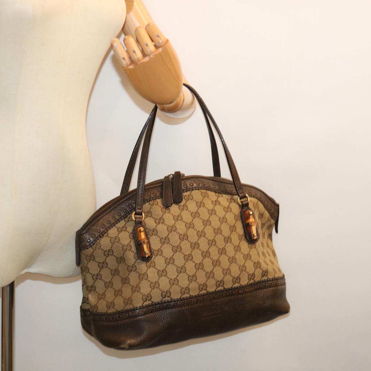 GUCCI GG Canvas Bamboo Hand Bag Beige 339002 72514