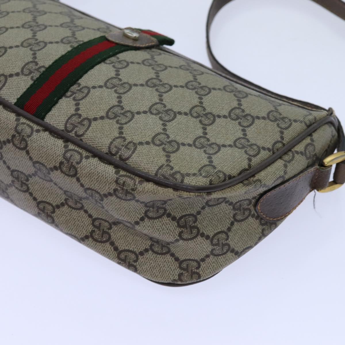 GUCCI GG Canvas Web Sherry Line Shoulder Bag PVC Beige Green Red 72543