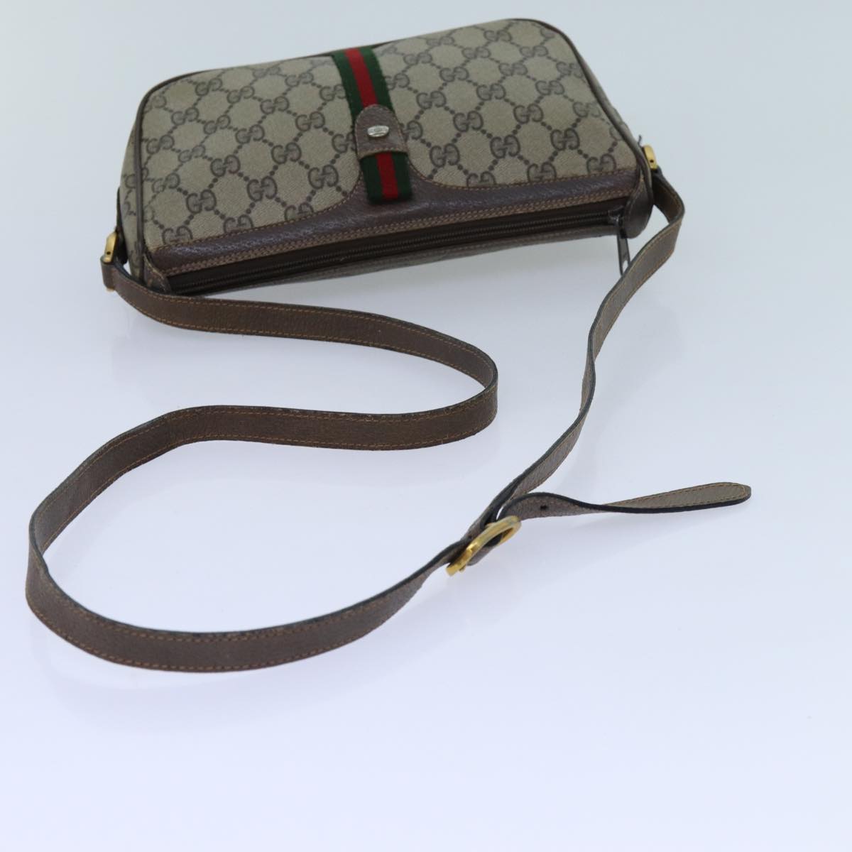 GUCCI GG Canvas Web Sherry Line Shoulder Bag PVC Beige Green Red 72543