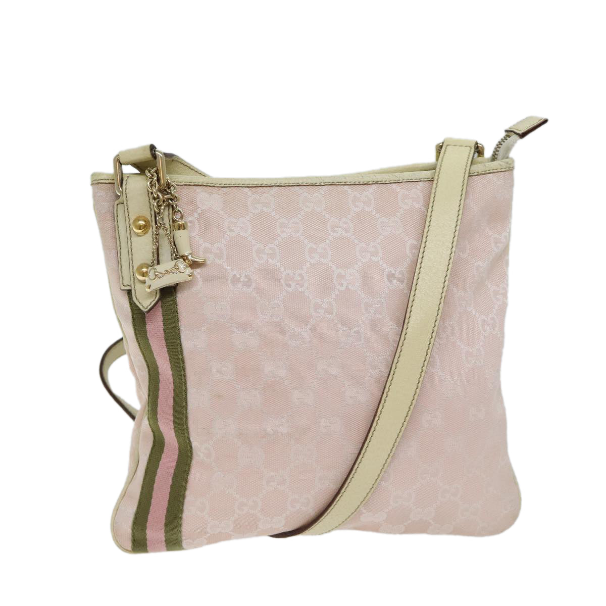 GUCCI GG Canvas Sherry Line Shoulder Bag Pink Khaki 144388 72593