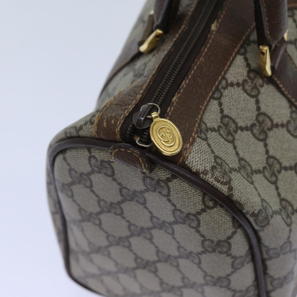 GUCCI GG Canvas Web Sherry Line Boston Bag PVC Beige Green Red 72596