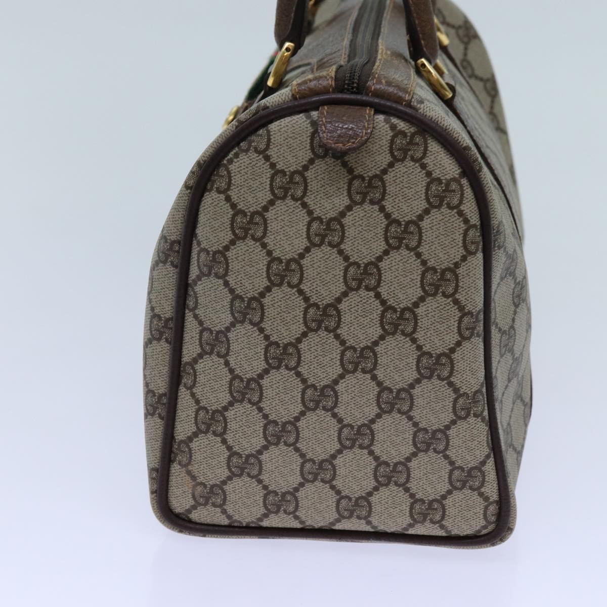 GUCCI GG Canvas Web Sherry Line Boston Bag PVC Beige Green Red 72596