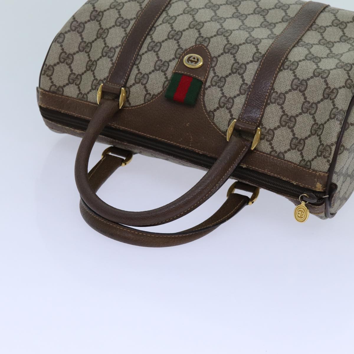 GUCCI GG Canvas Web Sherry Line Boston Bag PVC Beige Green Red 72596