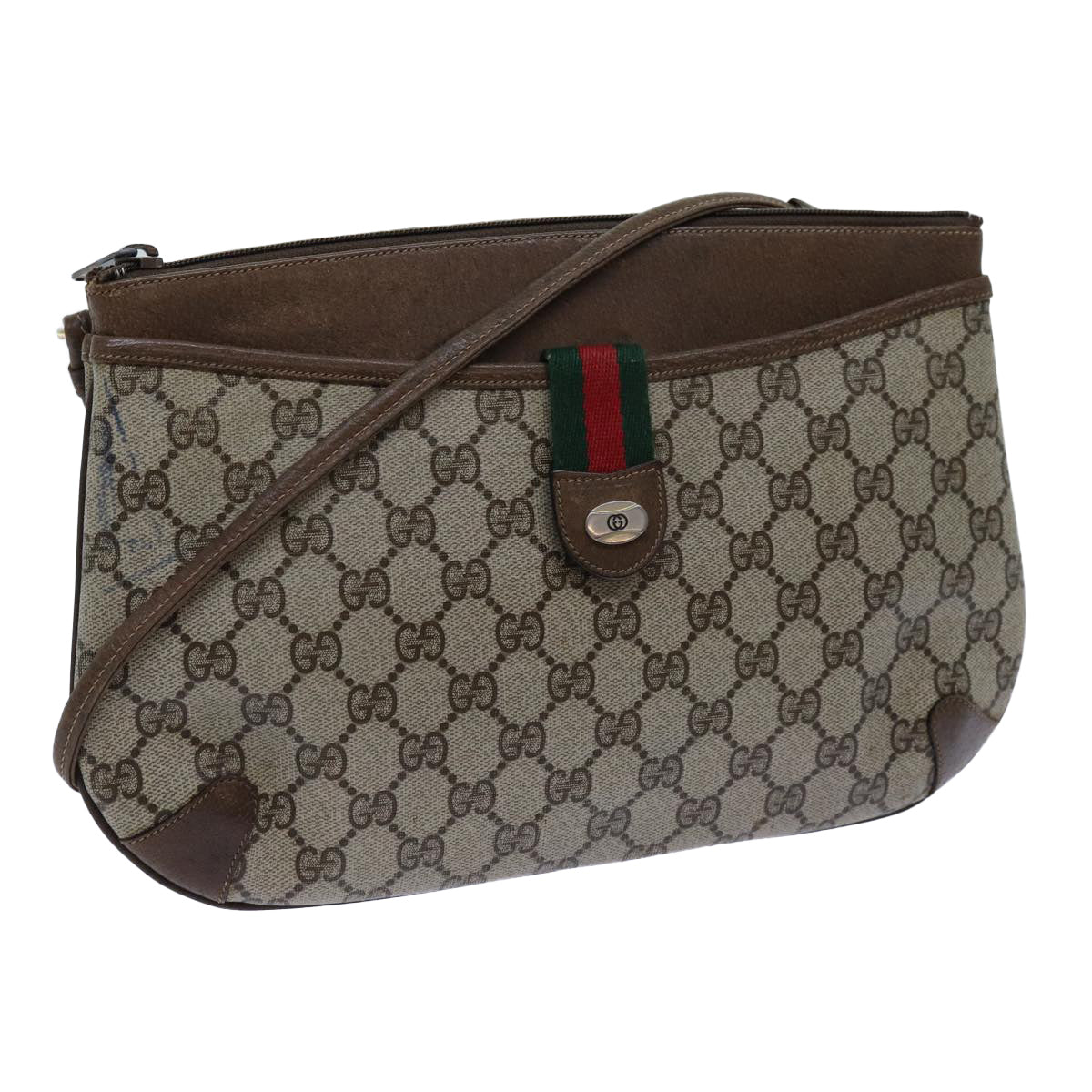 GUCCI GG Supreme Web Sherry Line Shoulder Bag Beige Green 904 02 026 72608