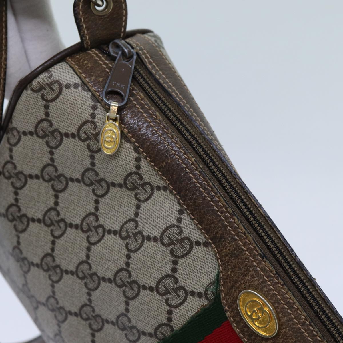 GUCCI GG Canvas Web Sherry Line Shoulder Bag PVC Beige Green Red 72609