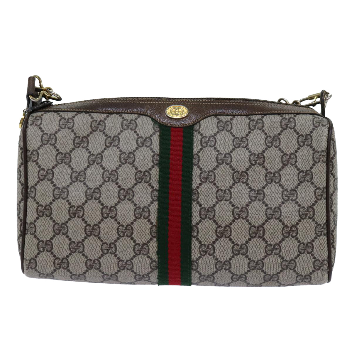 GUCCI GG Canvas Web Sherry Line Shoulder Bag PVC Beige Green Red 72609