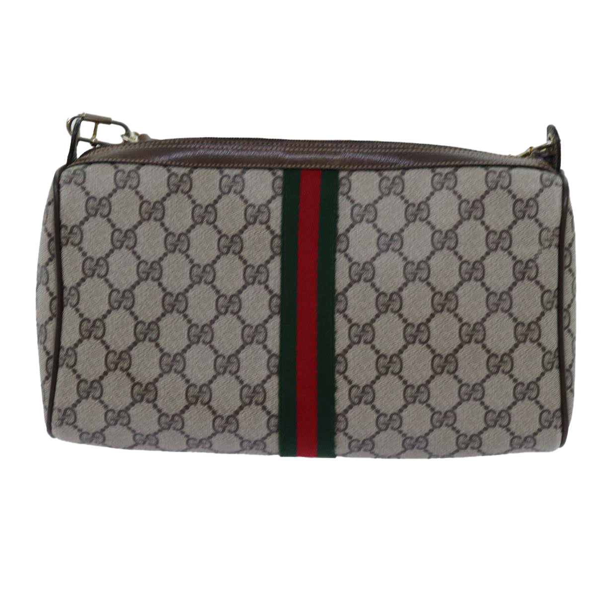 GUCCI GG Canvas Web Sherry Line Shoulder Bag PVC Beige Green Red 72609