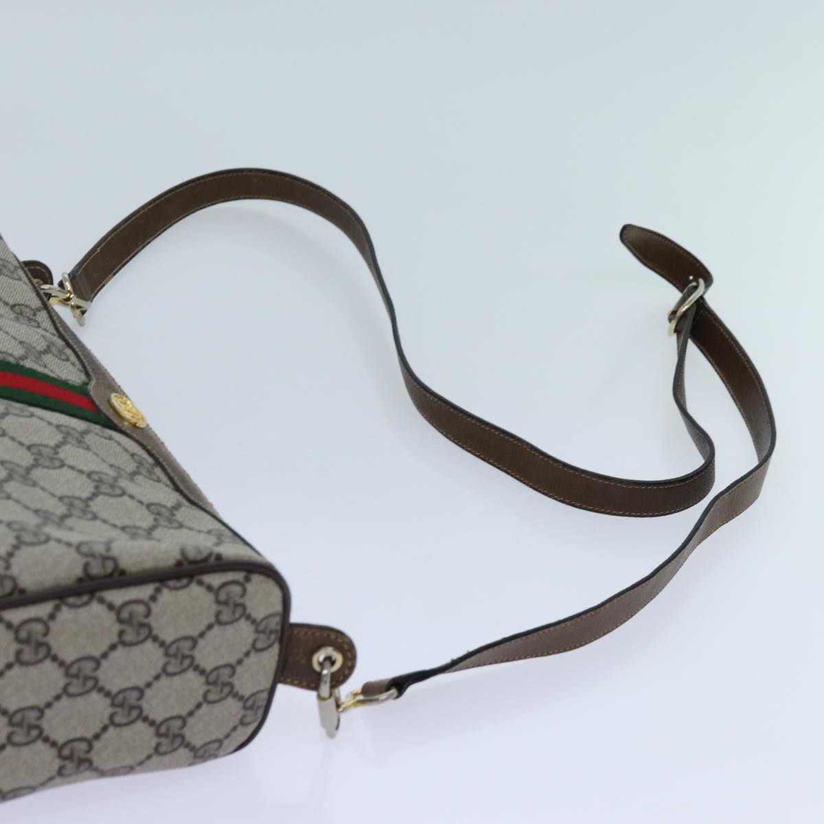 GUCCI GG Canvas Web Sherry Line Shoulder Bag PVC Beige Green Red 72609
