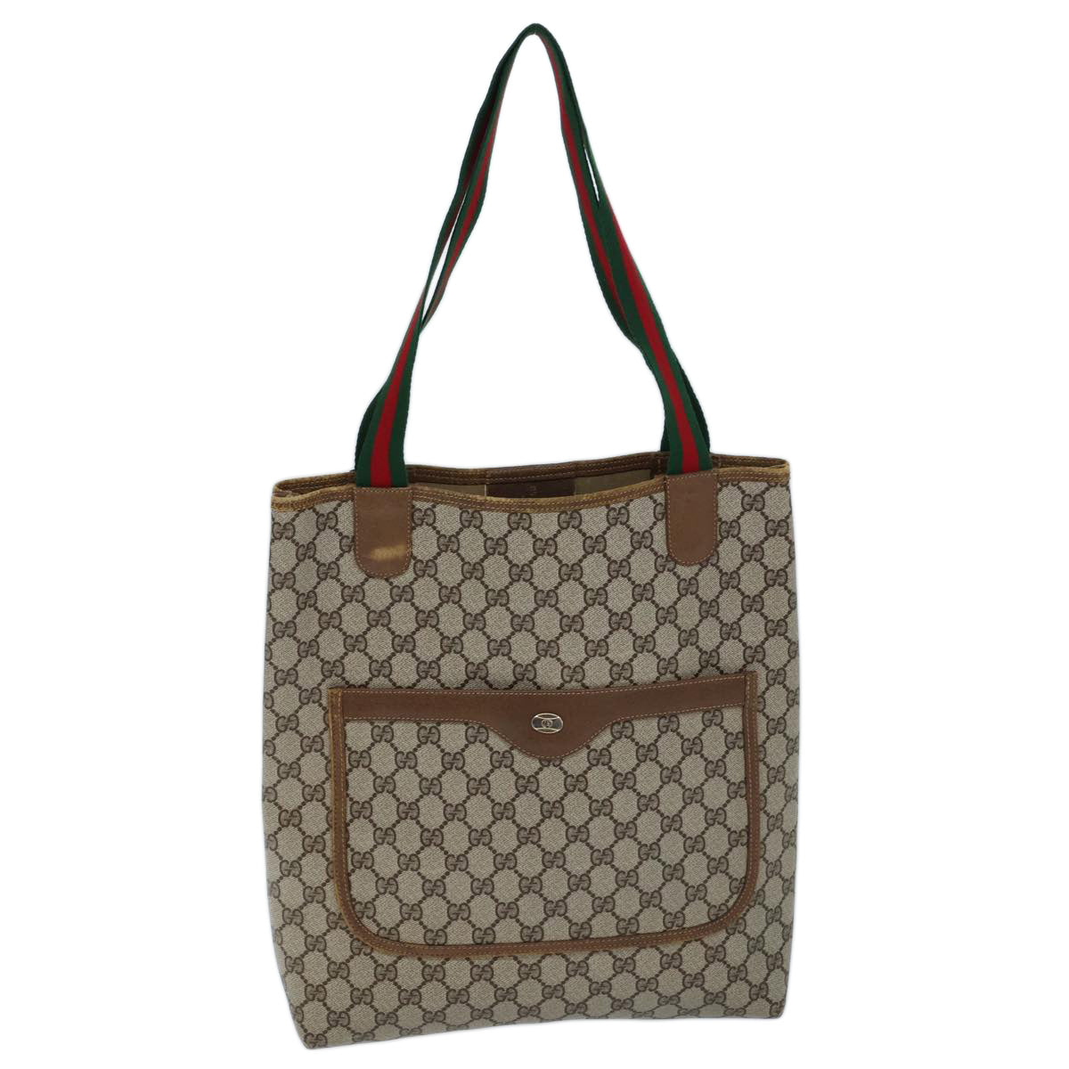 GUCCI GG Supreme Web Sherry Line Tote Bag PVC Beige Red 39 02 003 72637
