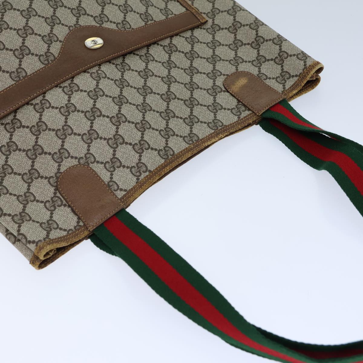 GUCCI GG Supreme Web Sherry Line Tote Bag PVC Beige Red 39 02 003 72637
