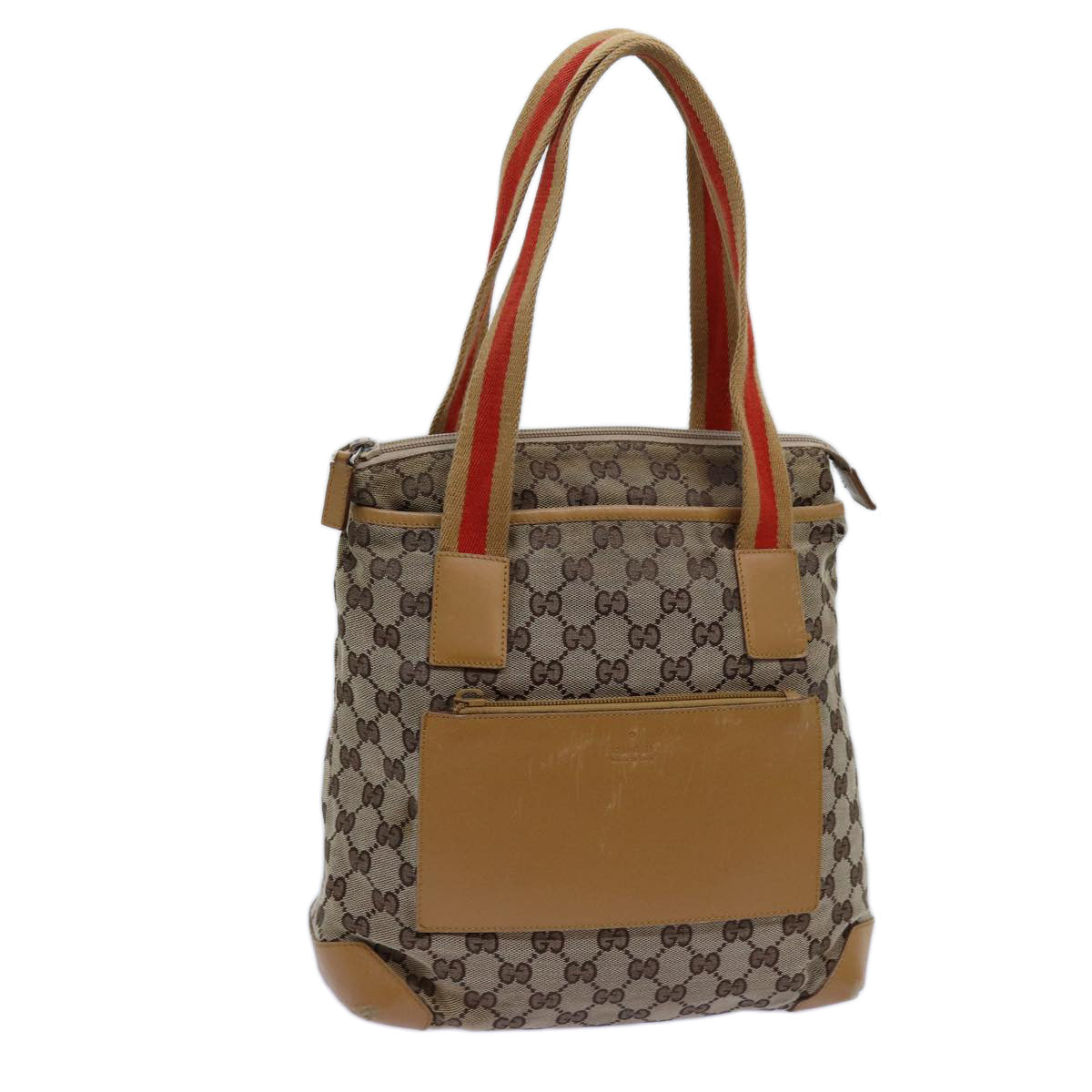 GUCCI GG Canvas Sherry Line Tote Bag Beige Red Brown 019 0402 72709