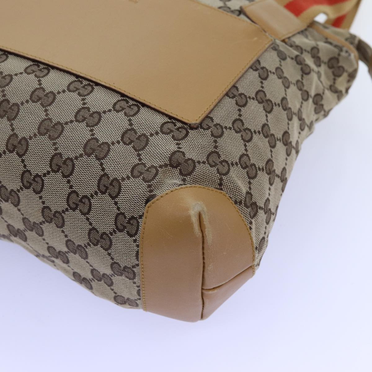 GUCCI GG Canvas Sherry Line Tote Bag Beige Red Brown 019 0402 72709