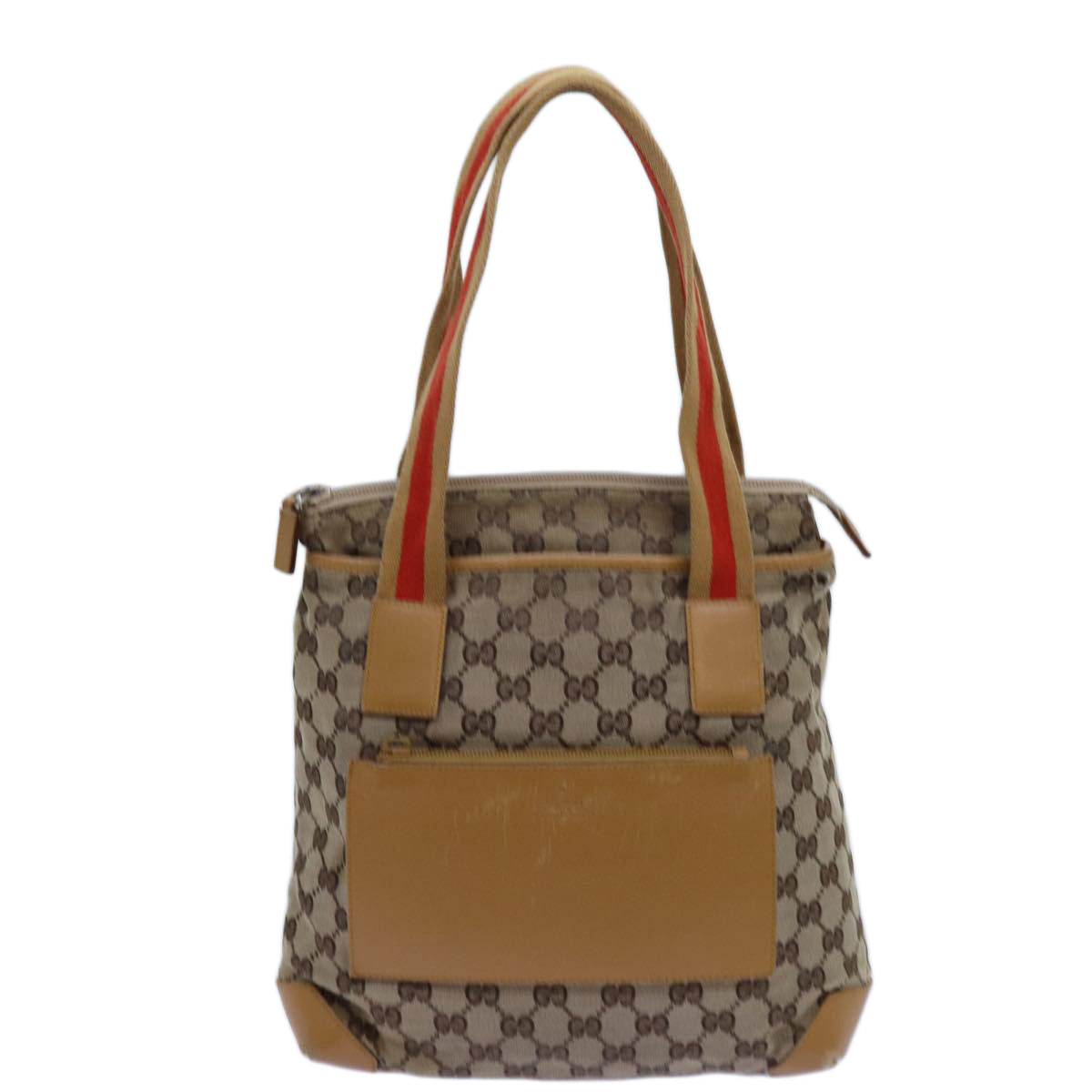 GUCCI GG Canvas Sherry Line Tote Bag Beige Red Brown 019 0402 72709