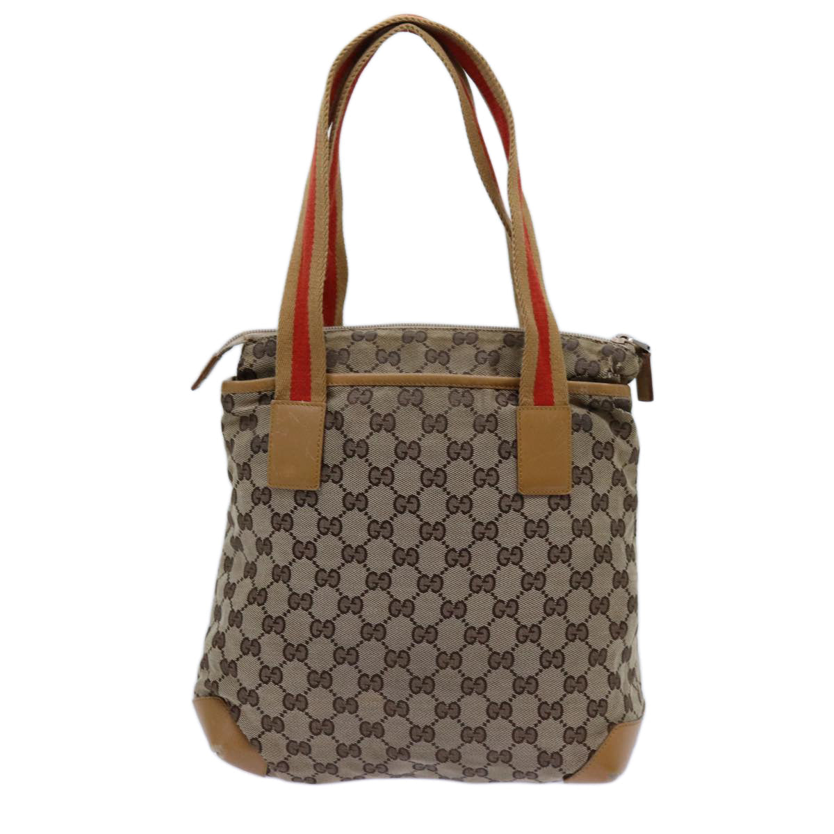 GUCCI GG Canvas Sherry Line Tote Bag Beige Red Brown 019 0402 72709