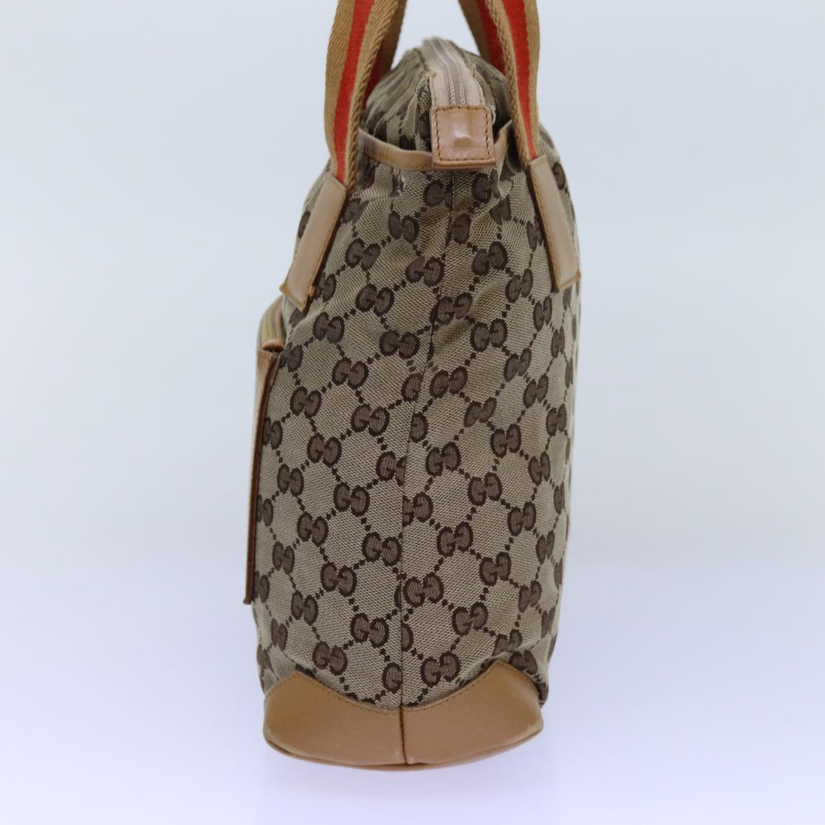 GUCCI GG Canvas Sherry Line Tote Bag Beige Red Brown 019 0402 72709