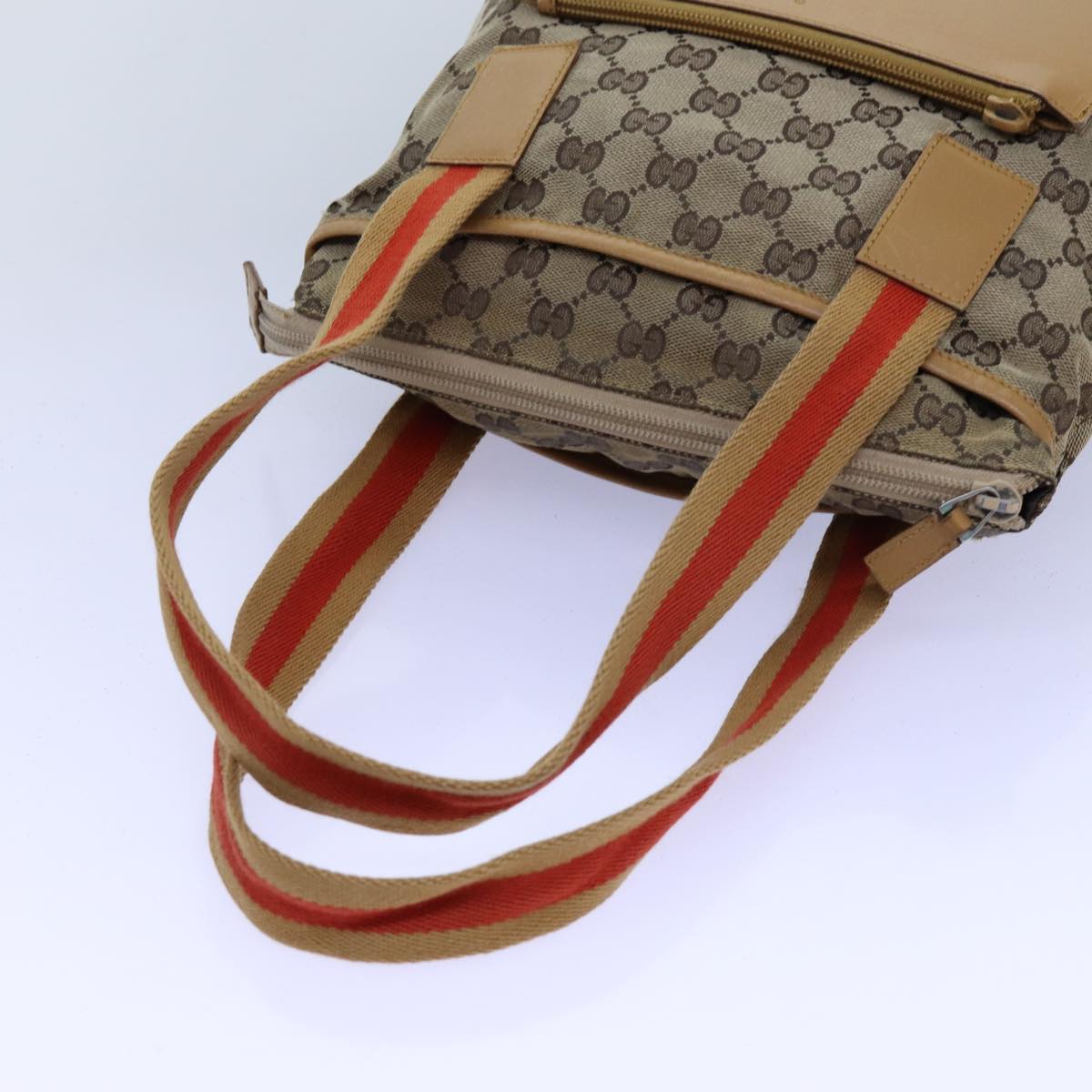 GUCCI GG Canvas Sherry Line Tote Bag Beige Red Brown 019 0402 72709