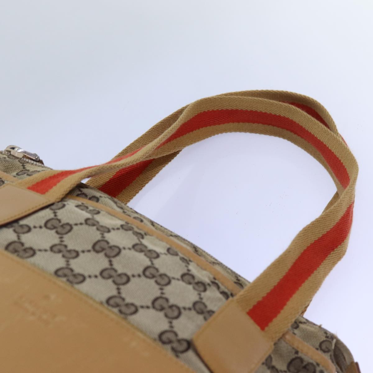 GUCCI GG Canvas Sherry Line Tote Bag Beige Red Brown 019 0402 72709