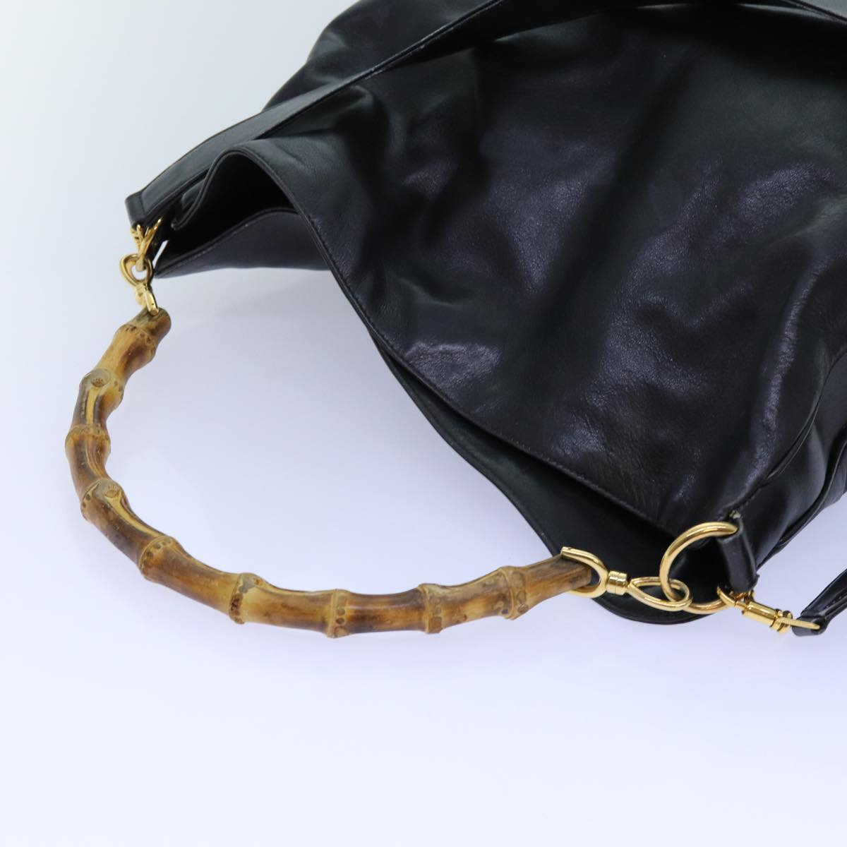GUCCI Bamboo Hand Bag Leather 2way Black 001 1638 72735